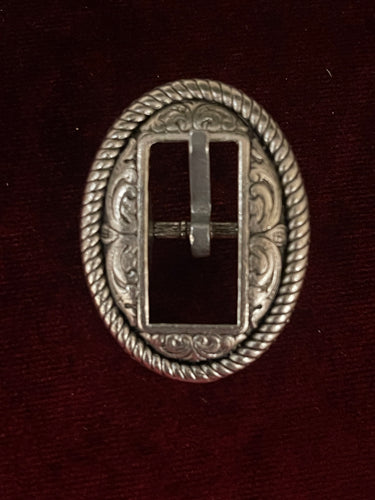 1/2” Silver roped edge buckle with scroll overlay